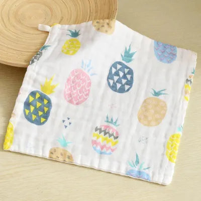 Newborn Custom 6 Layer Natural Soft Wash Cloth Towel Printed Fabric 100% Cotton Baby Washcloth- Pineapple