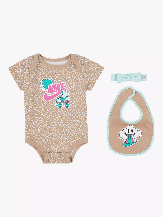 Nike 3-Piece Box Set- Bodysuit, Bib & Hairband (0-6 months)