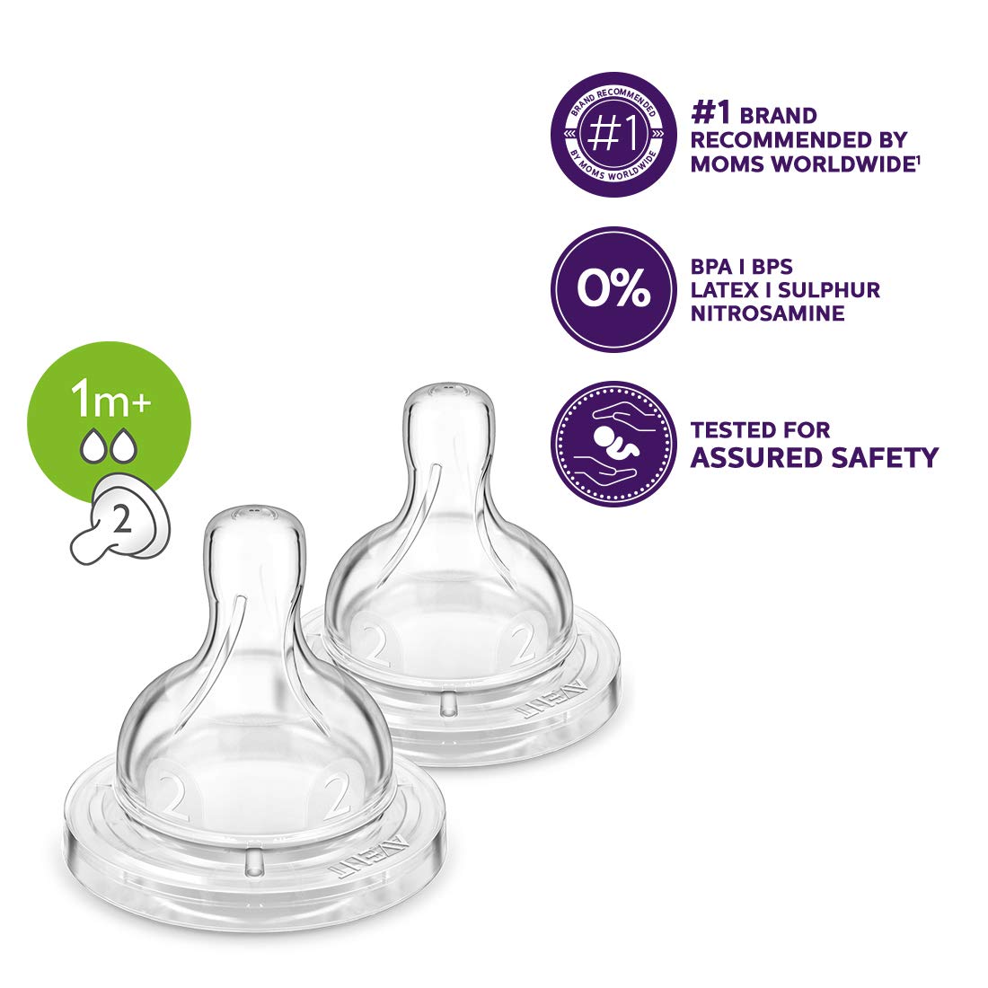 Philips Avent Anti-Colic Slow Flow Teat (1m+)- 2 Pcs