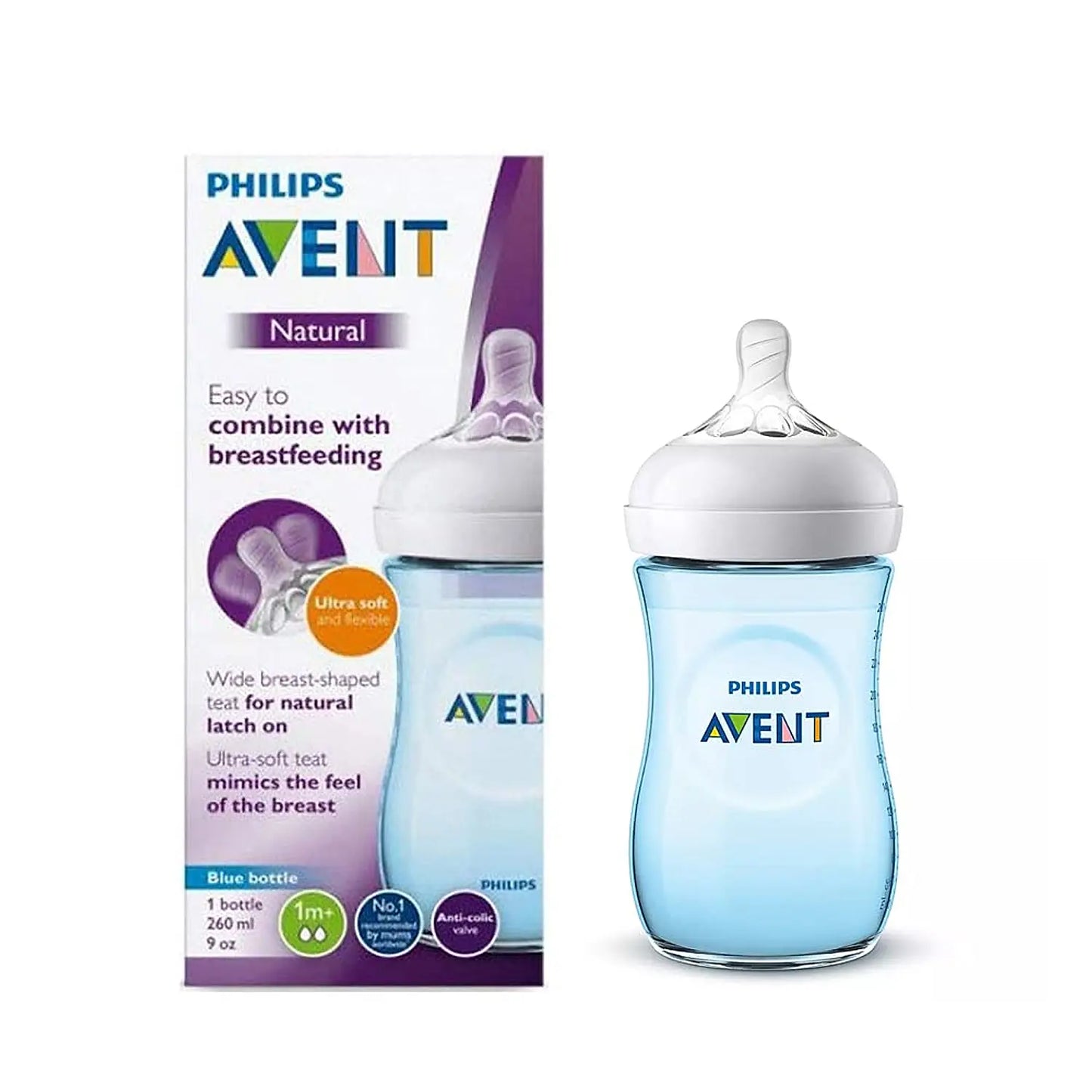 Philips Avent Natural Feeding Bottle 260ml (1m+)- Blue