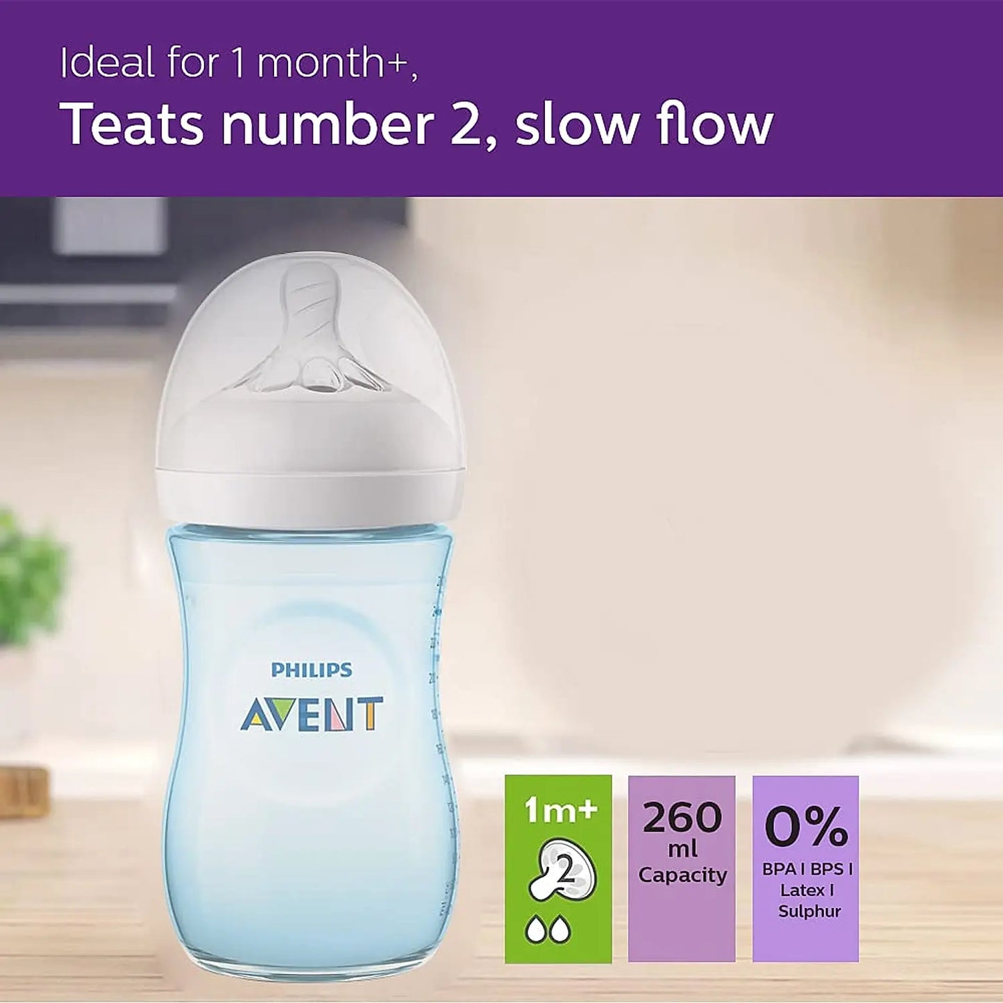 Philips Avent Natural Feeding Bottle 260ml (1m+)- Blue