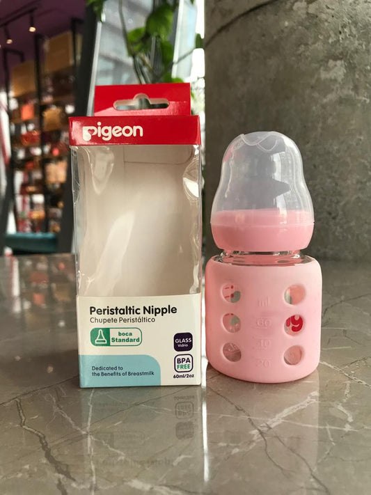 Pigeon Baby Glass Feeder With Silicone Cover Slow Flow (0-3 months) 60ml- Pink