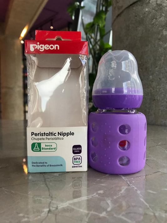 Pigeon Baby Glass Feeder With Silicone Cover Slow Flow (0-3 months) 60ml- Purple