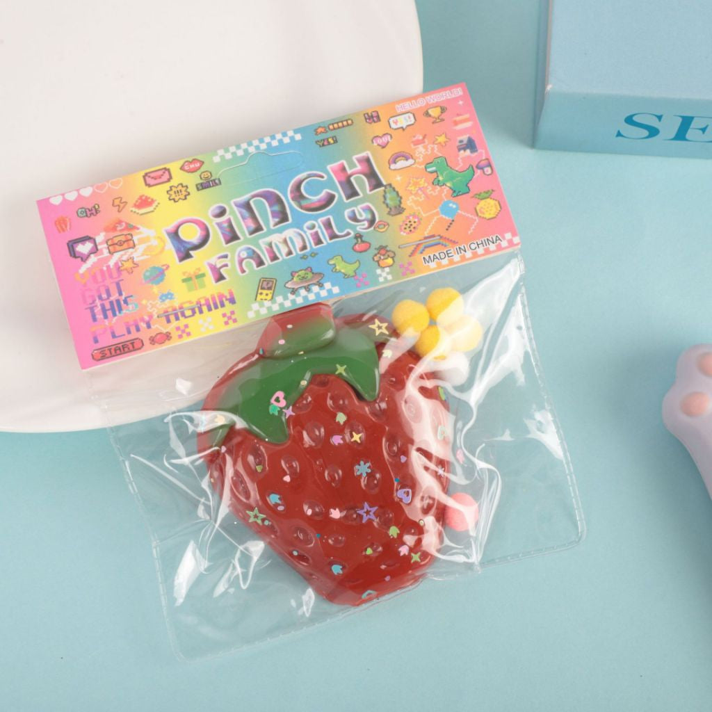 Pinch Family Strawberry Shaped Squishy Toy 3Y+