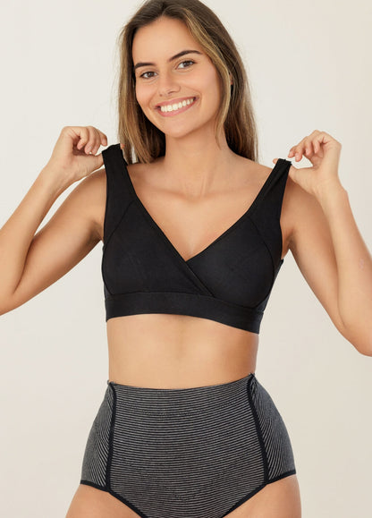 Piper Jersey Crossover Nursing Bra- Black (M)