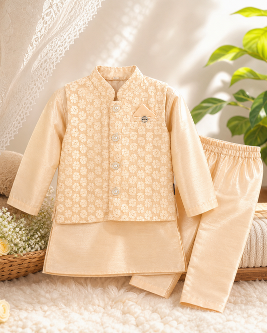 Premium Peach Floral Koti Panjabi Set (24-36M)