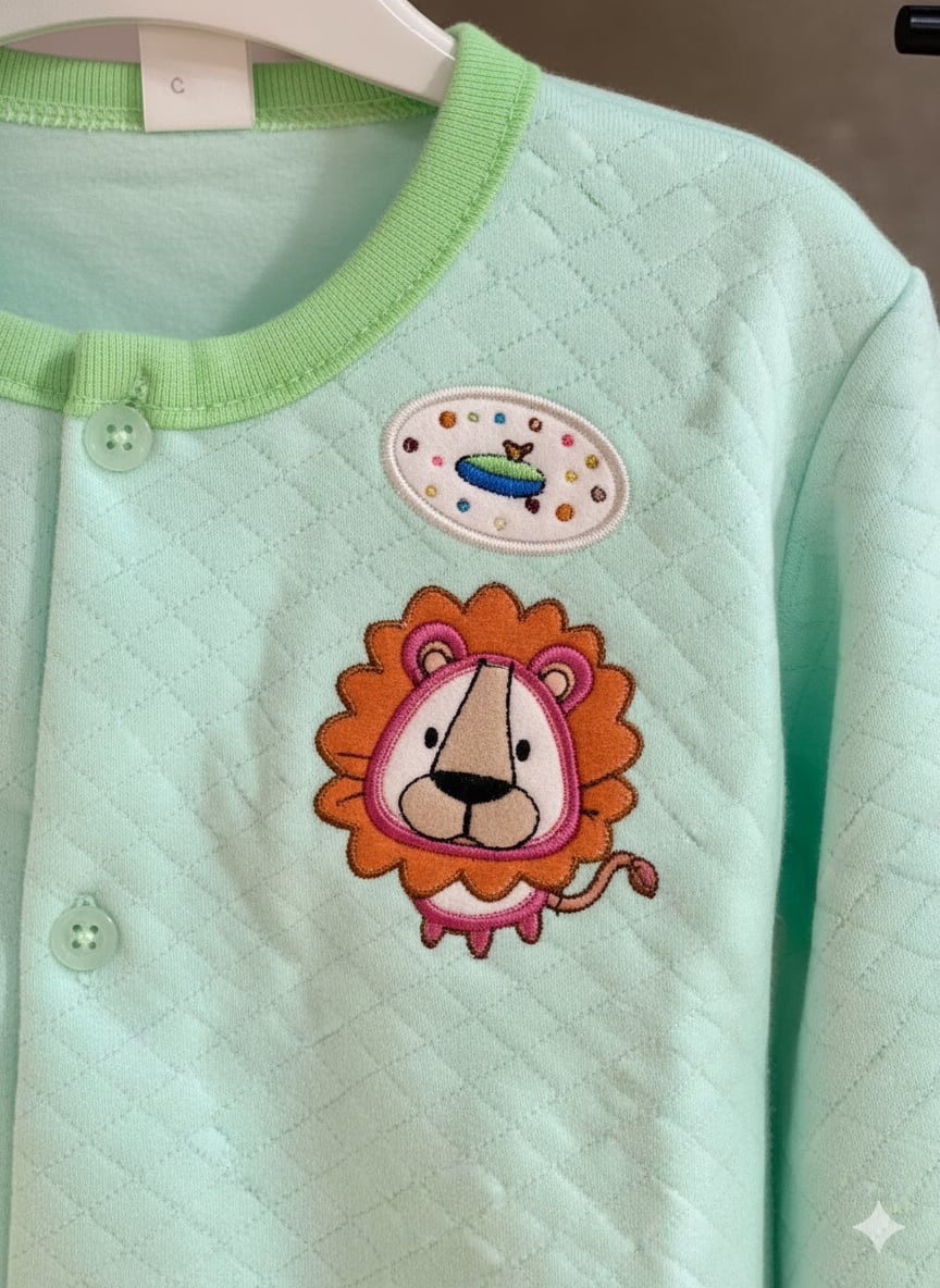 Quilted Lion Applique Baby Nightsuit (UNX) 12-18m-Light Green