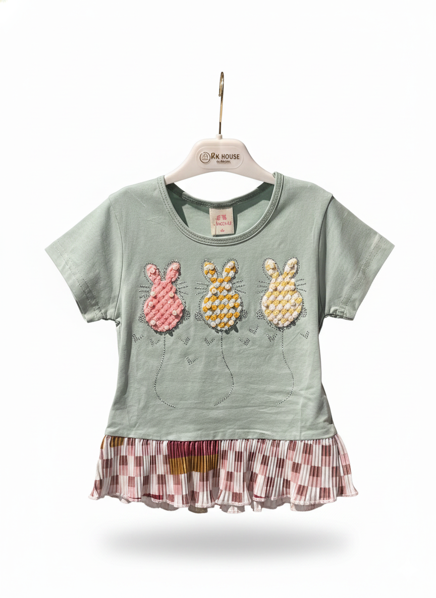 Rhinestone Beads Girl Baby Party Top (12-18M)- Pastle