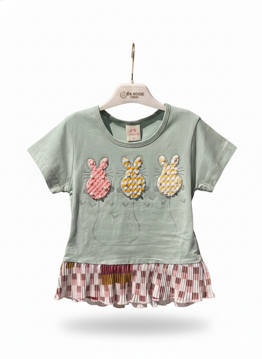 Rhinestone Beads Girl Baby Party Top (12-18M)- Pastle