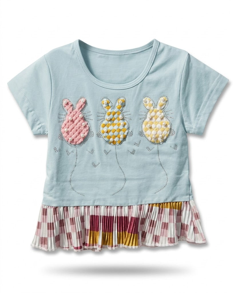 Rhinestone Beads Girl Baby Party Top (3Y-4Y)- Dusty Blue