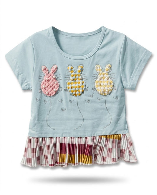 Rhinestone Beads Girl Baby Party Top (3Y-4Y)- Dusty Blue