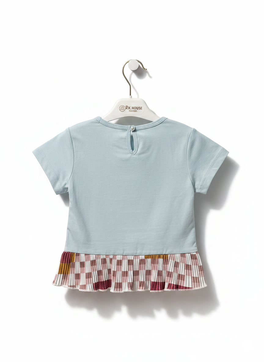 Rhinestone Beads Girl Baby Party Top (3Y-4Y)- Dusty Blue