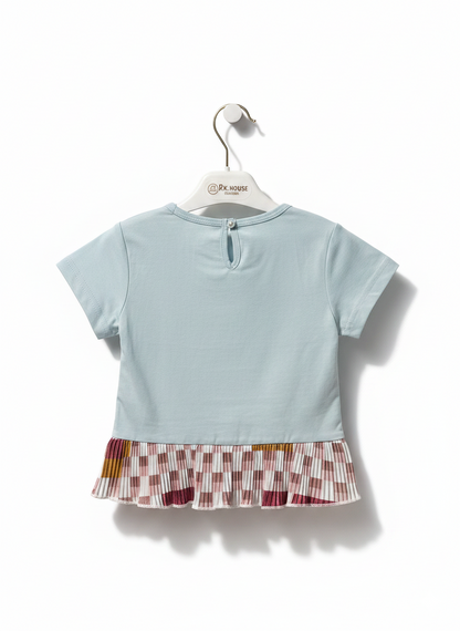 Rhinestone Beads Girl Baby Party Top (3Y-4Y)- Dusty Blue