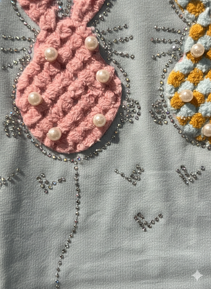 Rhinestone Beads Girl Baby Party Top (3Y-4Y)- Dusty Blue