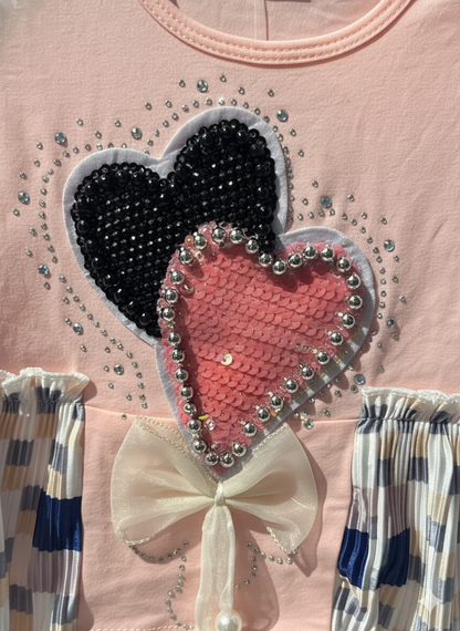 Rhinestone Beads Girl Baby Party Top (6M-18M)- Heart Peachy