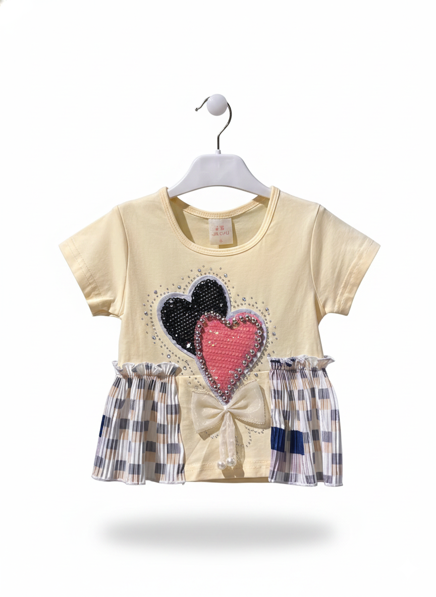 Rhinestone Beads Girl Baby Party Top (6M-4Y)- Heart Yellow