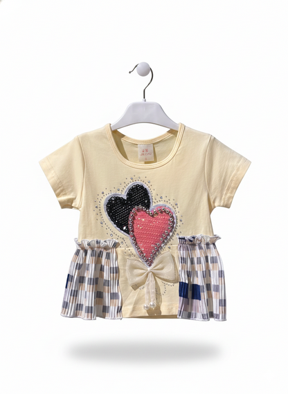 Rhinestone Beads Girl Baby Party Top (6M-4Y)- Heart Yellow