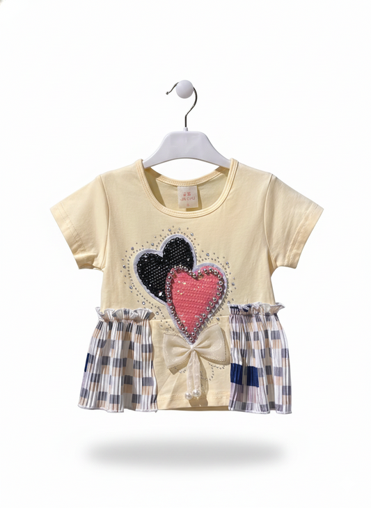 Rhinestone Beads Girl Baby Party Top (6M-4Y)- Heart Yellow