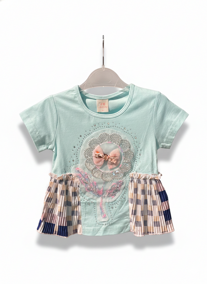 Rhinestone Beads Girl Baby Party Top (6M-4Y)- Pastel Blue
