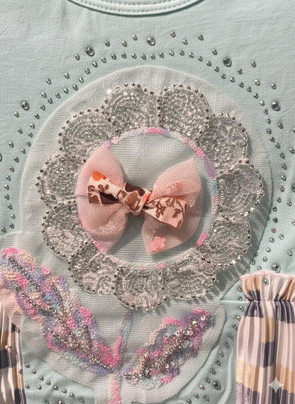 Rhinestone Beads Girl Baby Party Top (6M-4Y)- Pastel Blue
