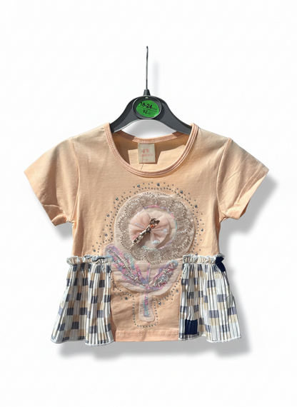 Rhinestone Beads Girl Baby Party Top (6M-4Y)- Peach