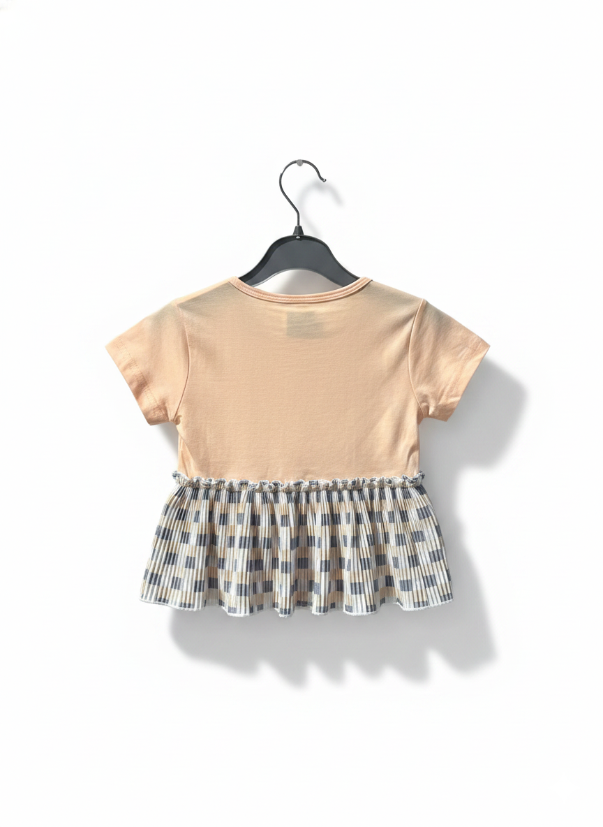 Rhinestone Beads Girl Baby Party Top (6M-4Y)- Peach