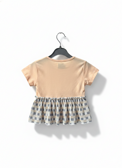 Rhinestone Beads Girl Baby Party Top (6M-4Y)- Peach