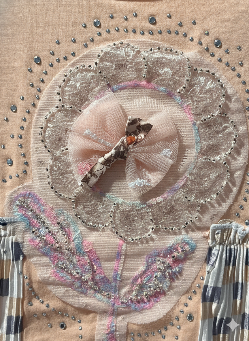 Rhinestone Beads Girl Baby Party Top (6M-4Y)- Peach