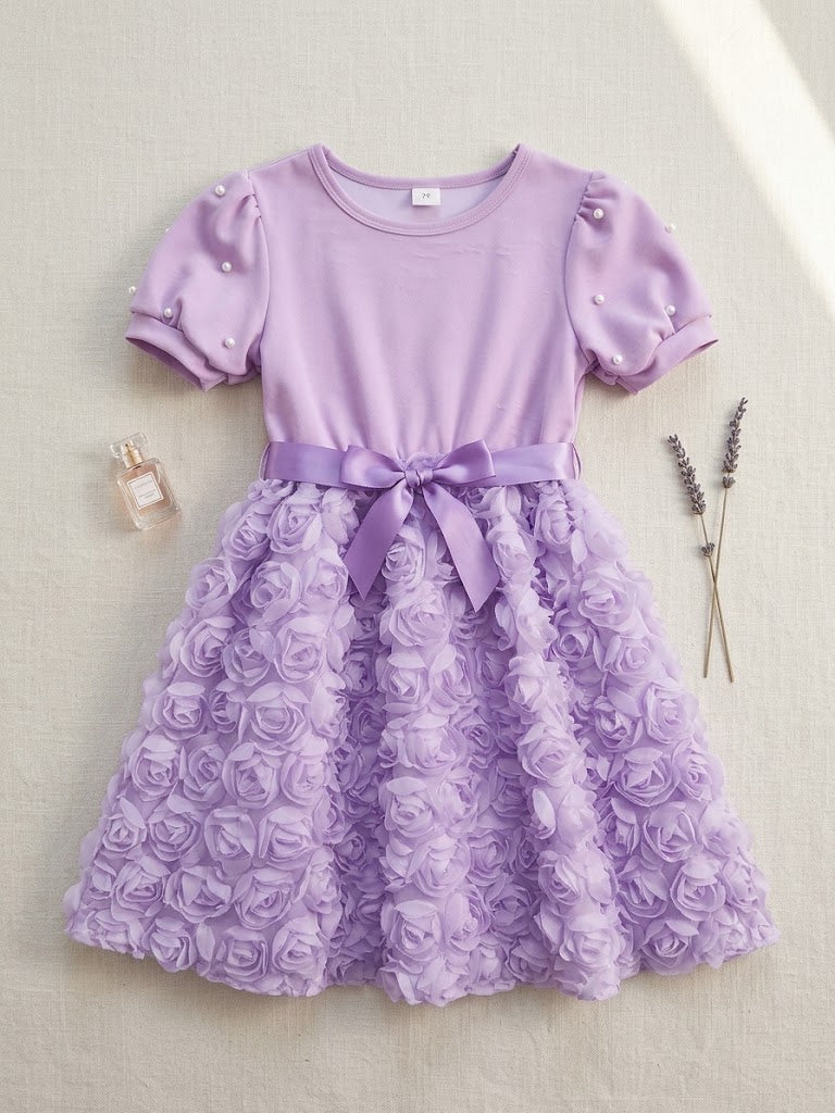 SN Girl's Rose Flower Frock- Purple (7-8Y)