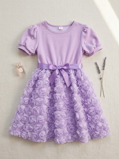 SN Girl's Rose Flower Frock- Purple (7-8Y)