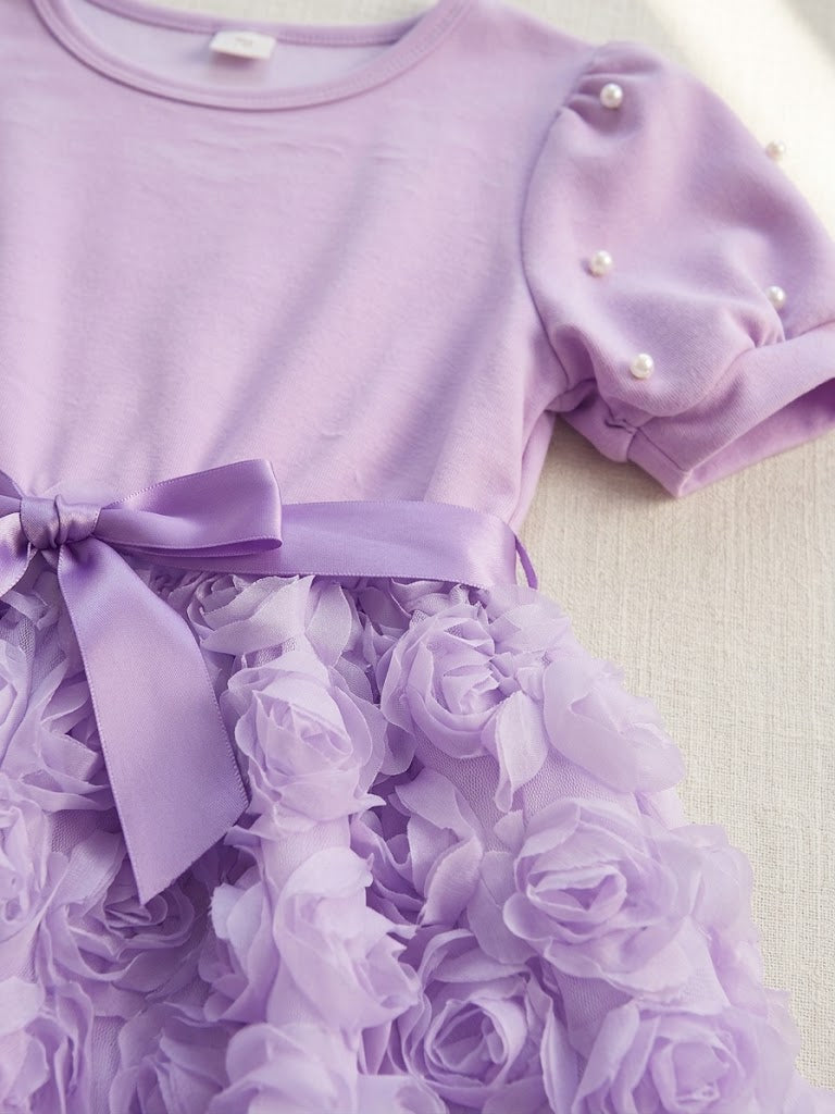 SN Girl's Rose Flower Frock- Purple (7-8Y)