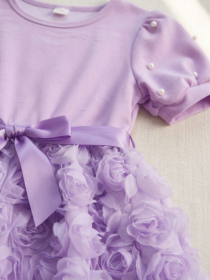 SN Girl's Rose Flower Frock- Purple (7-8Y)