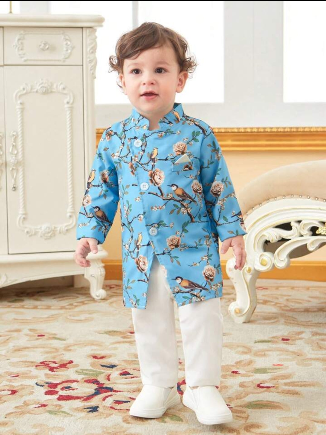 Baby Boy printed jacket and pant set- Blue SHBRSB04