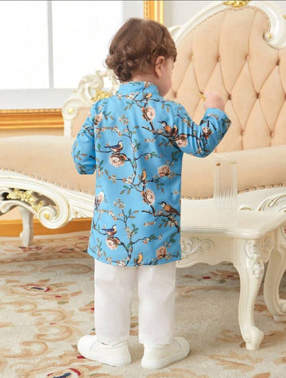 Baby Boy printed jacket and pant set- Blue SHBRSB04