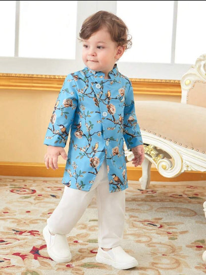 Baby Boy printed jacket and pant set- Blue SHBRSB04