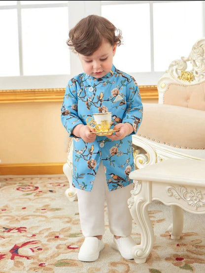 Baby Boy printed jacket and pant set- Blue SHBRSB04