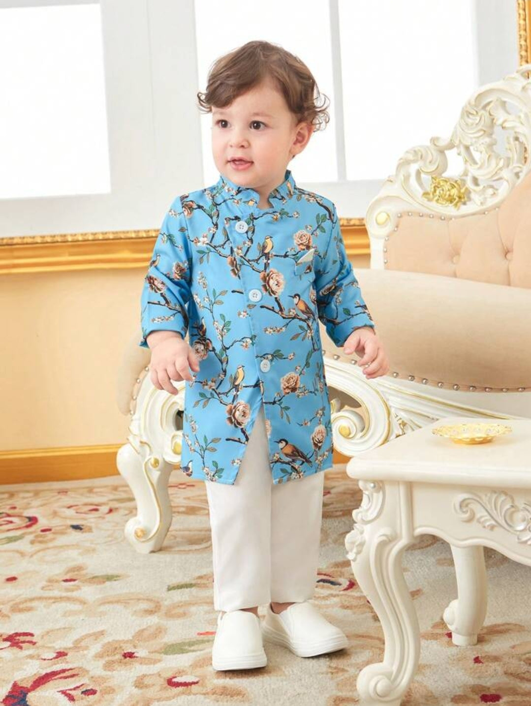 Baby Boy printed jacket and pant set- Blue SHBRSB04