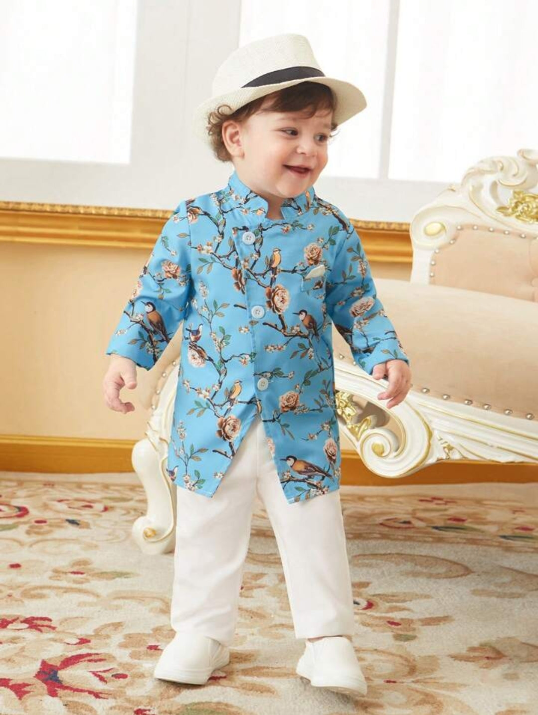 Baby Boy printed jacket and pant set- Blue SHBRSB04