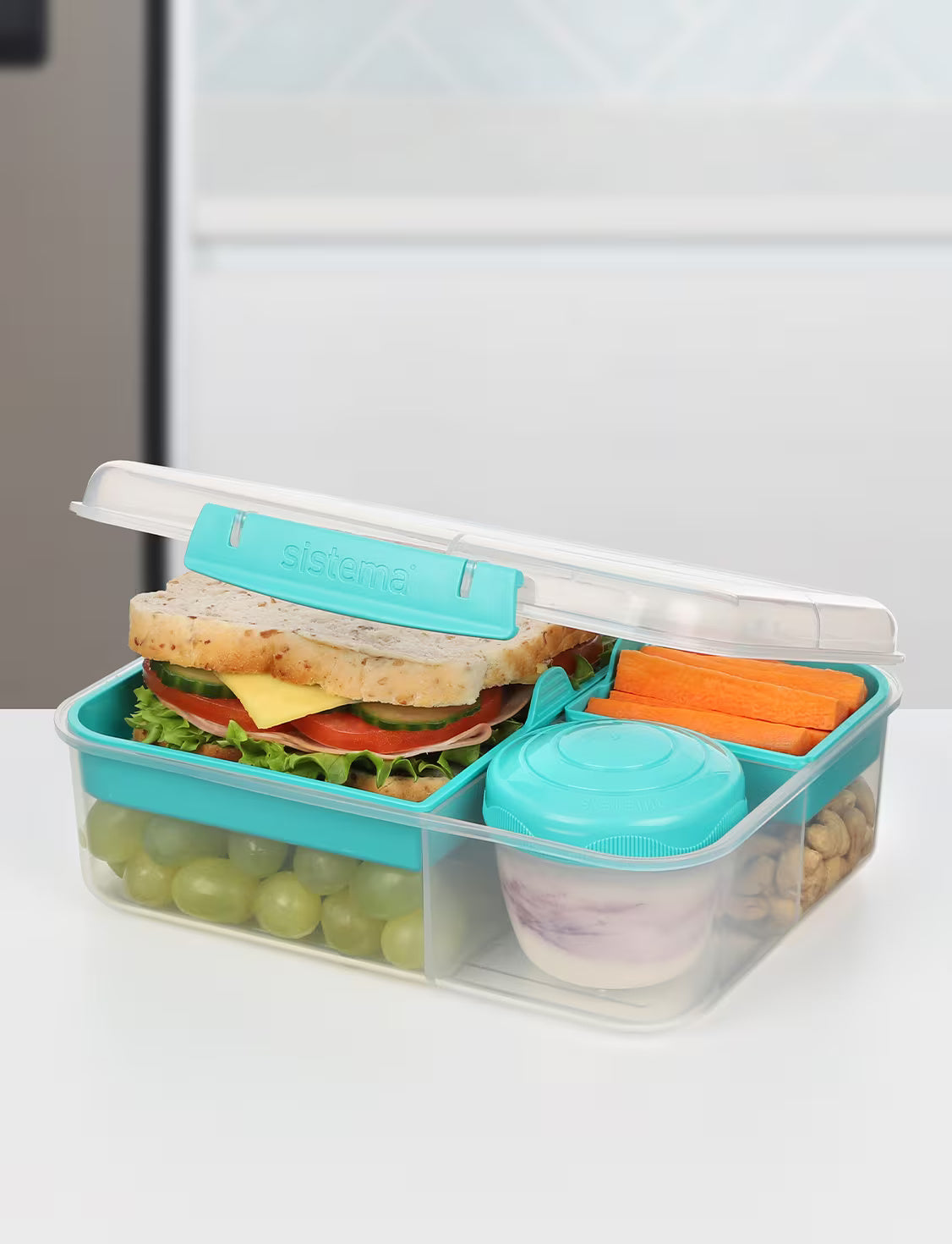 Sistema Bento Lunch Box To Go With Yogurt Pot 1.65L- Minty Teal
