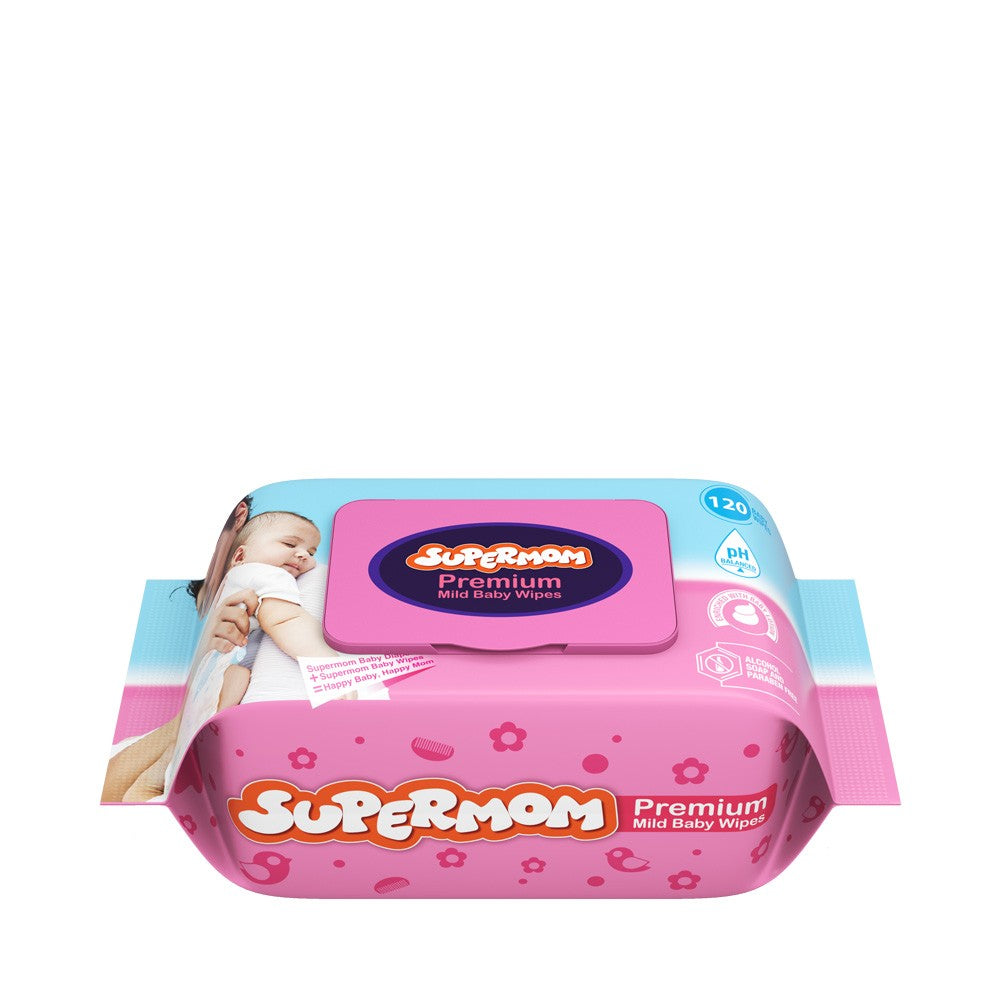Supermom Premium Mild Baby Wipes 120 Pcs