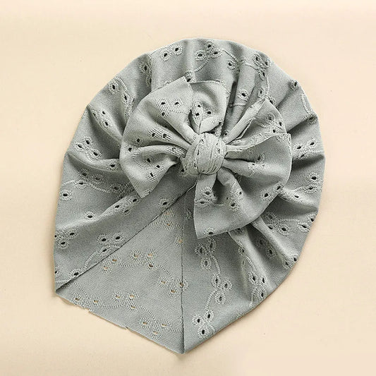 Sweet Lace Embroidery Soft Elastic Bow Baby Hat Turban 