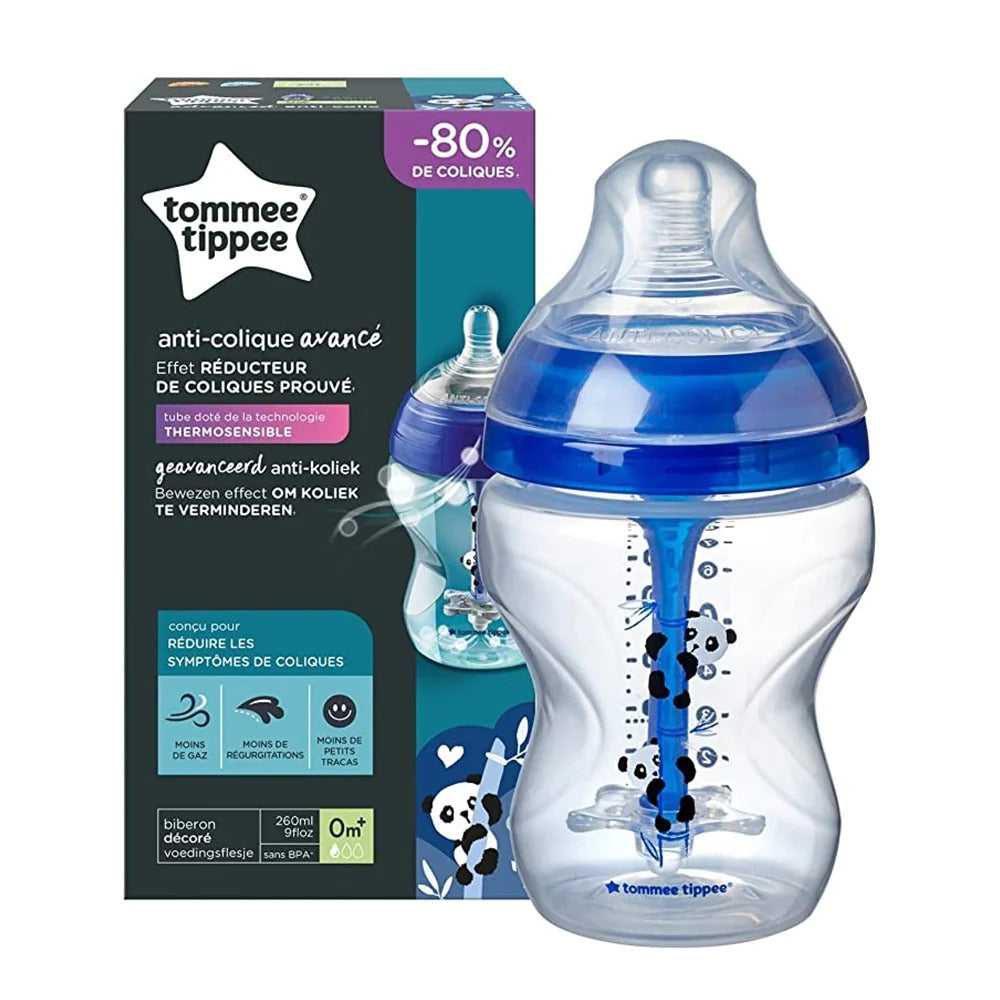 Tommee Tippee Anti-Colic Feeding Bottle (0m+) 260ml- Navy Blue