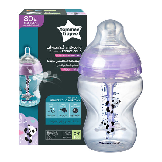 Tommee Tippee Anti-Colic Feeding Bottle (0m+) 260ml- Purple