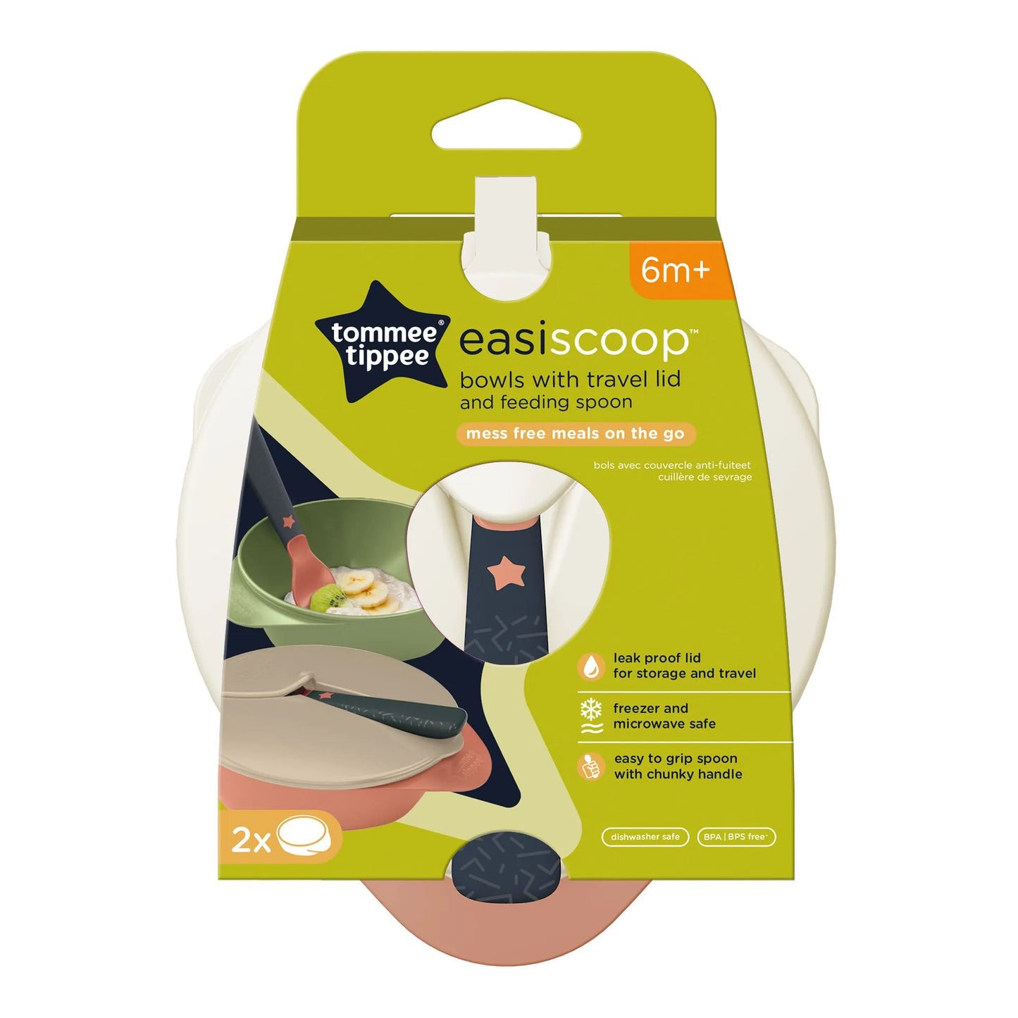 Tommee Tippee Easi Scoop Bowls with Travel Lid & Feeding Spoon- 2 Pcs (6M+)