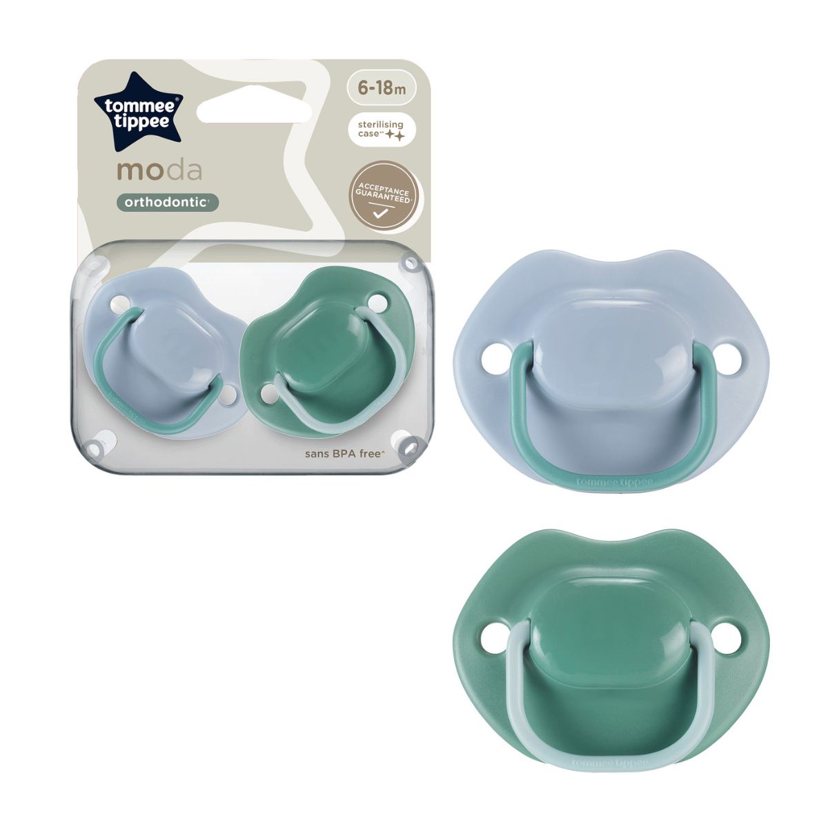 Tommee Tippee Moda Soothers (6-18 Months) Green- 2Pcs