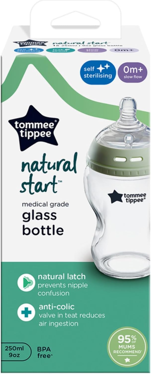 Tommee Tippee Natural Start Anti-Colic Glass Baby Bottle (0m+) 250ml