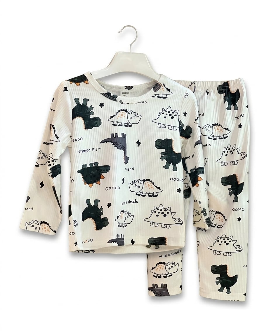 Wild Animals Print Ribbed Baby Nightsuit (UNX) 2-3y