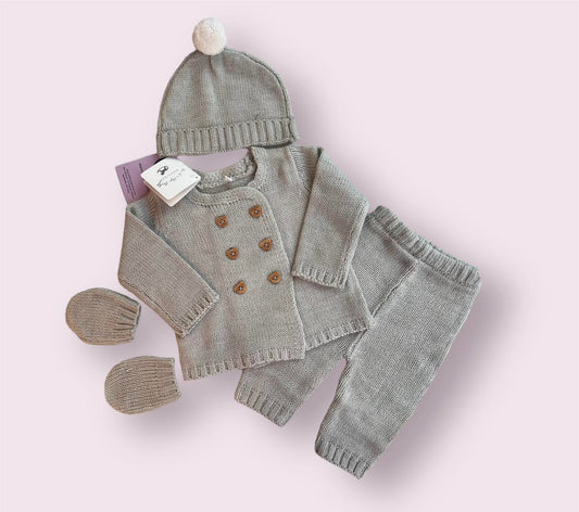 Winter Knitted Dress 4 Pcs Gift Set- Gray