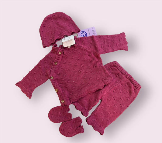 Winter Knitted Dress 4 Pcs Gift Set- Maroon