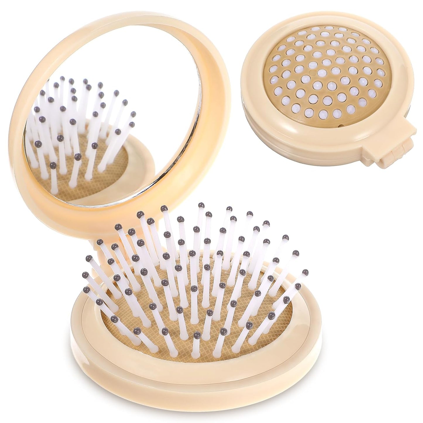 Women's Foldable Travel Hair Brush with Compact Mirror